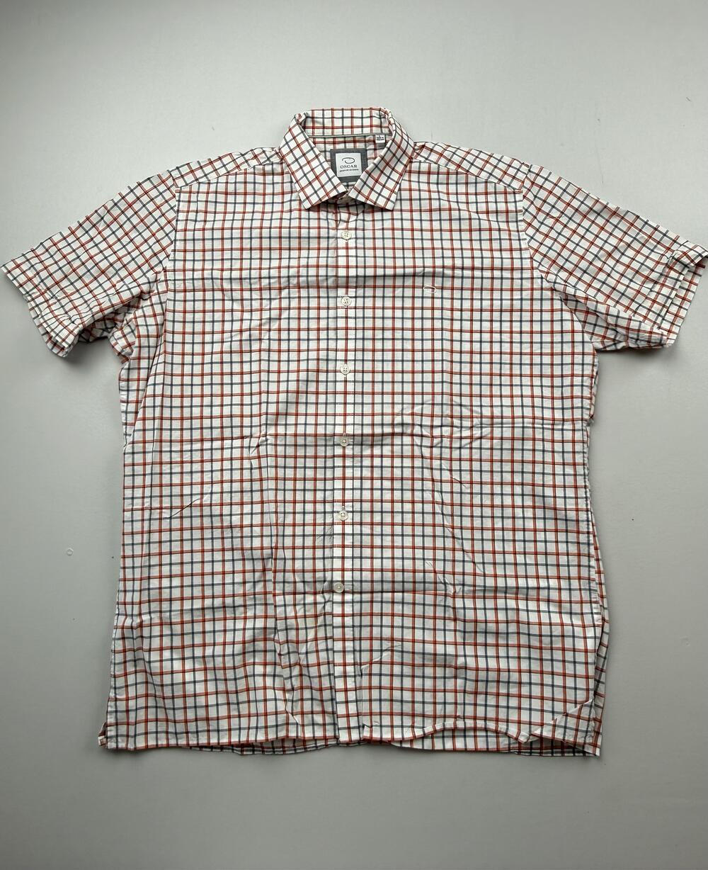 Oscar De La Renta Shirt Mens Large White Check Short Sleeve Button Up Casual